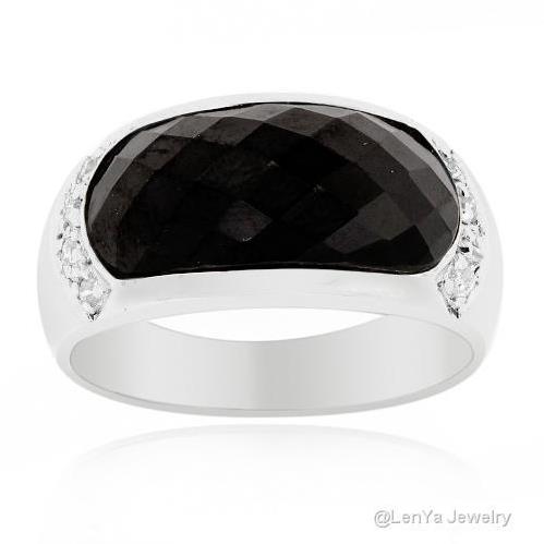 แหวน Black Spinel Ring with Cubic Zirconia on Each Sides (Ring Size 8.5)